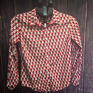 Crown & Ivy Red Dog Print Button Down Shirt Long Sleeve Size XS